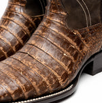 Marco Di Milano Tucson Caiman Crocodile Square Toe Cowboy Boot Stone Brown