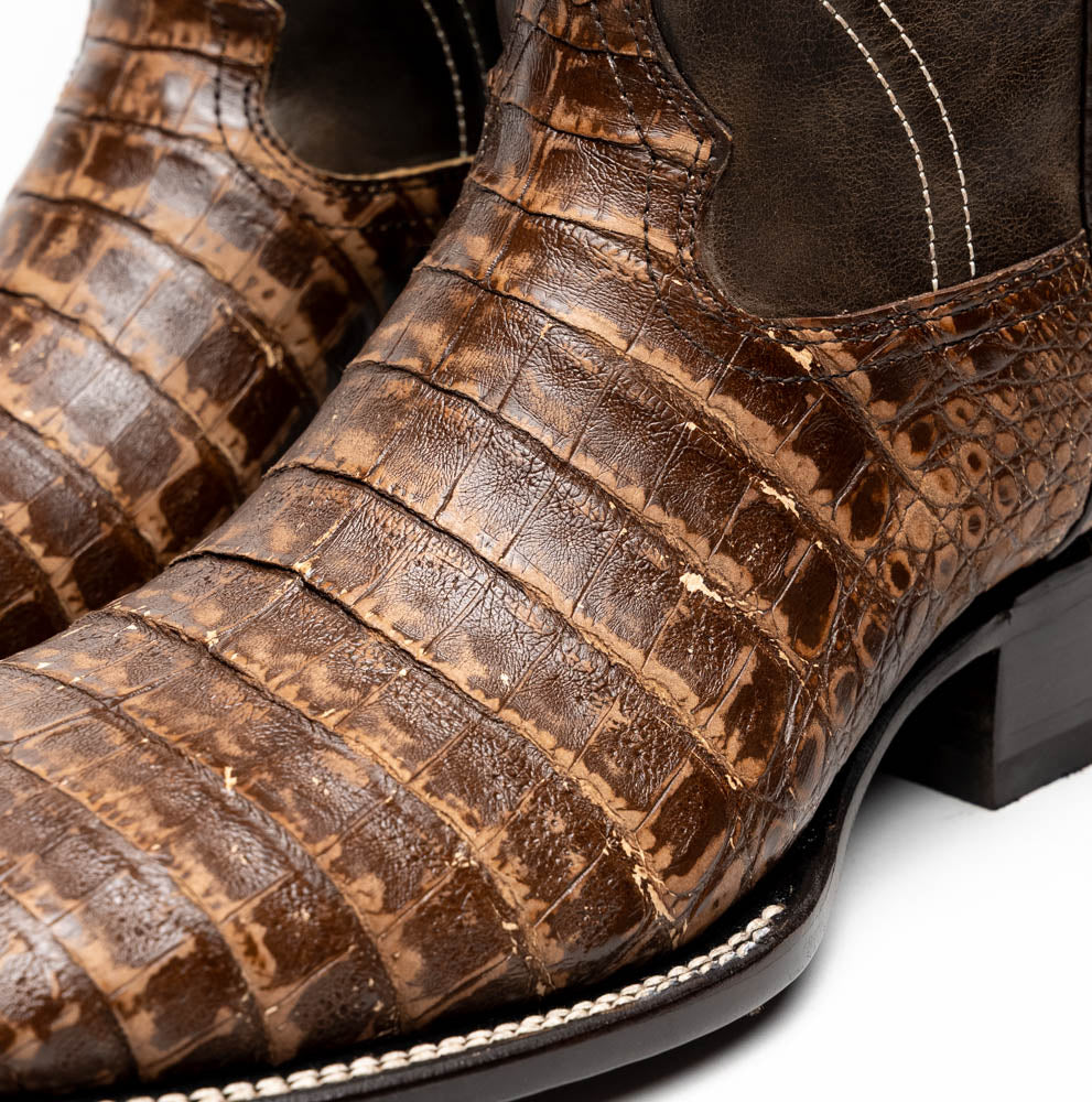 Marco Di Milano Tucson Caiman Crocodile Square Toe Cowboy Boot Stone Brown