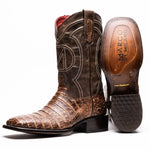 Marco Di Milano Tucson Caiman Crocodile Square Toe Cowboy Boot Stone Brown
