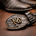 Marco Di Milano Tucson Caiman Crocodile Square Toe Cowboy Boot Stone Gray