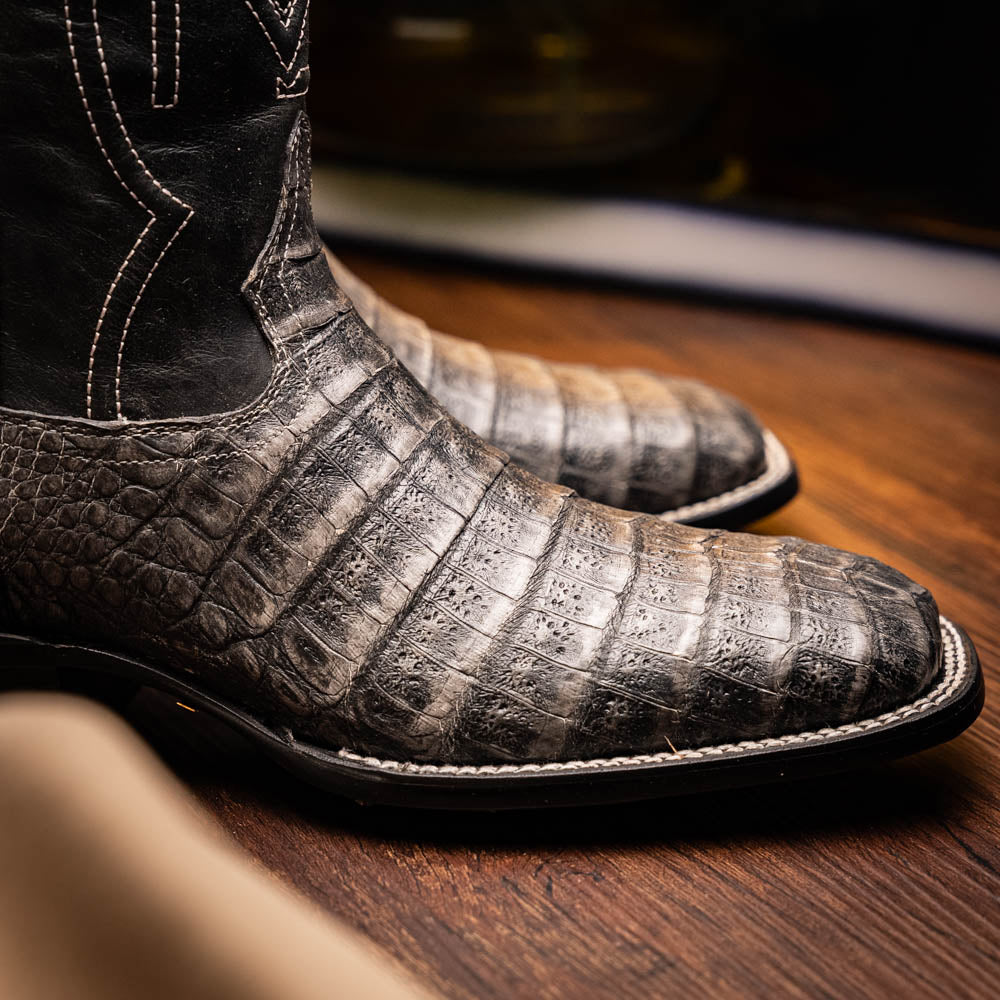 Marco Di Milano Tucson Caiman Crocodile Square Toe Cowboy Boot Stone Gray