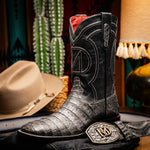 Marco Di Milano Tucson Caiman Crocodile Square Toe Cowboy Boot Stone Gray