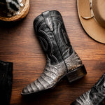 Marco Di Milano Tucson Caiman Crocodile Square Toe Cowboy Boot Stone Gray