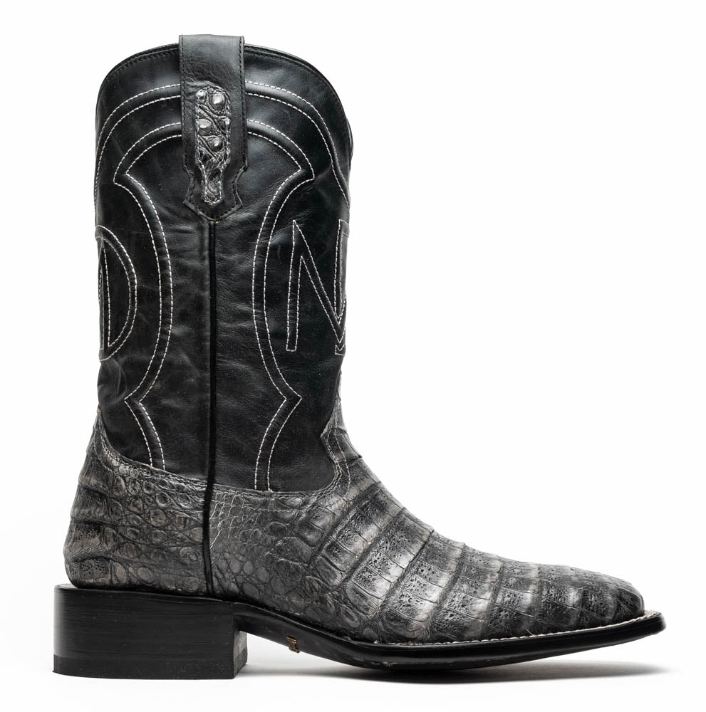Marco Di Milano Tucson Caiman Crocodile Square Toe Cowboy Boot Stone Gray