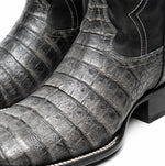 Marco Di Milano Tucson Caiman Crocodile Square Toe Cowboy Boot Stone Gray