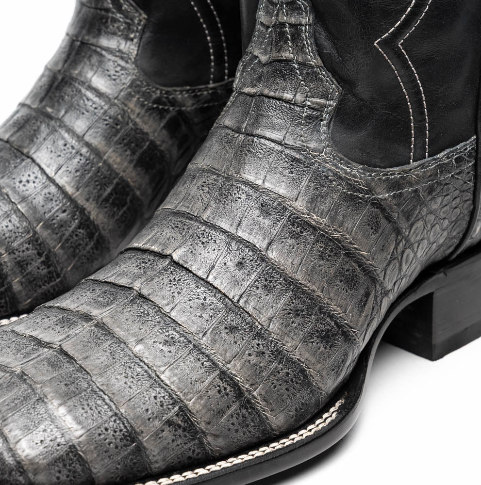 Marco Di Milano Tucson Caiman Crocodile Square Toe Cowboy Boot Stone Gray