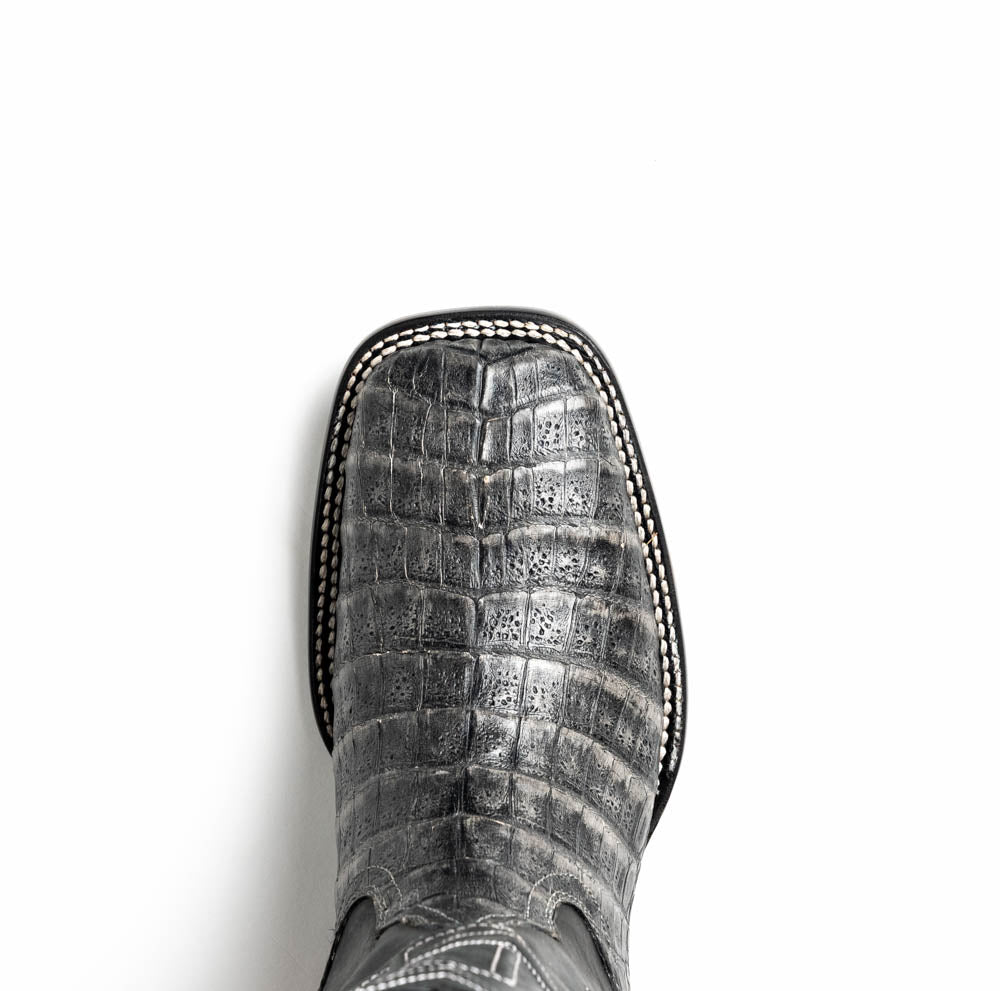 Marco Di Milano Tucson Caiman Crocodile Square Toe Cowboy Boot Stone Gray