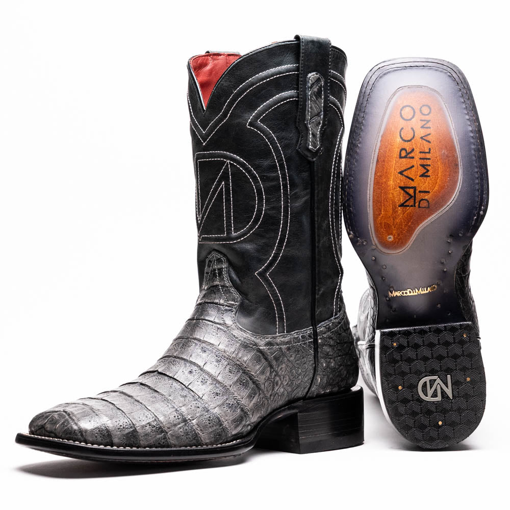 Marco Di Milano Tucson Caiman Crocodile Square Toe Cowboy Boot Stone Gray