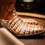 Marco Di Milano Tucson Caiman Crocodile Square Toe Cowboy Boot Stone Orix