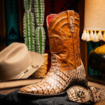 Marco Di Milano Tucson Caiman Crocodile Square Toe Cowboy Boot Stone Orix