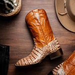Marco Di Milano Tucson Caiman Crocodile Square Toe Cowboy Boot Stone Orix