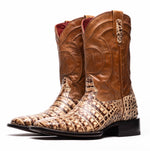 Marco Di Milano Tucson Caiman Crocodile Square Toe Cowboy Boot Stone Orix