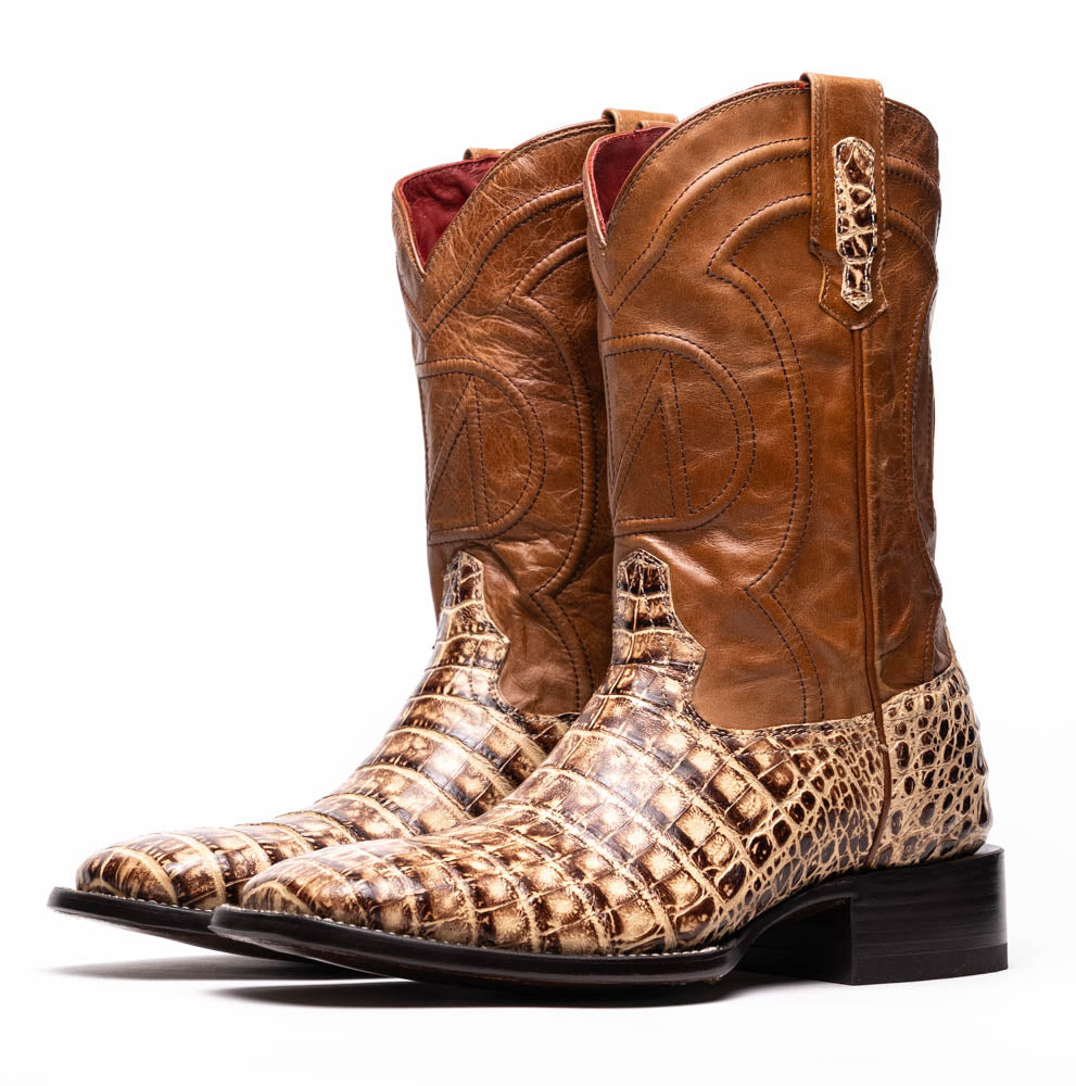 Marco Di Milano Tucson Caiman Crocodile Square Toe Cowboy Boot Stone Orix