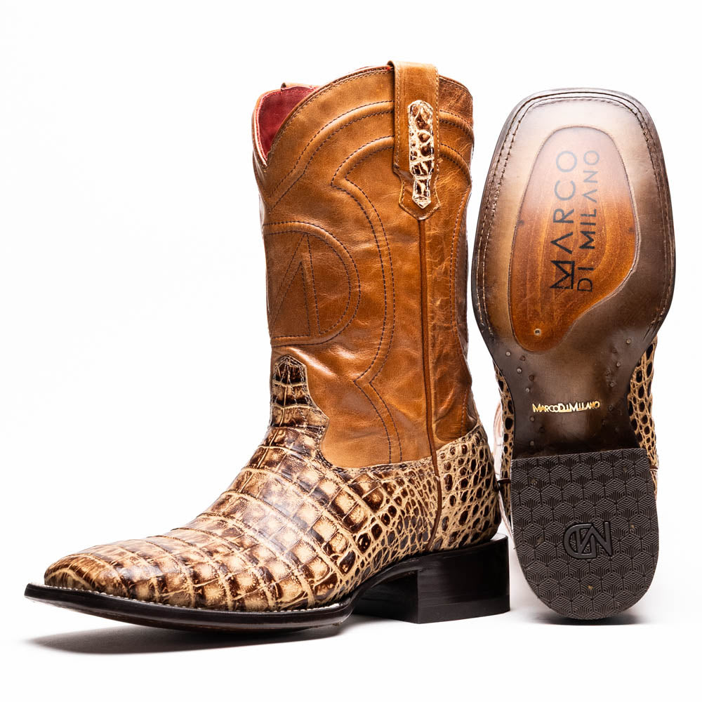Marco Di Milano Tucson Caiman Crocodile Square Toe Cowboy Boot Stone Orix