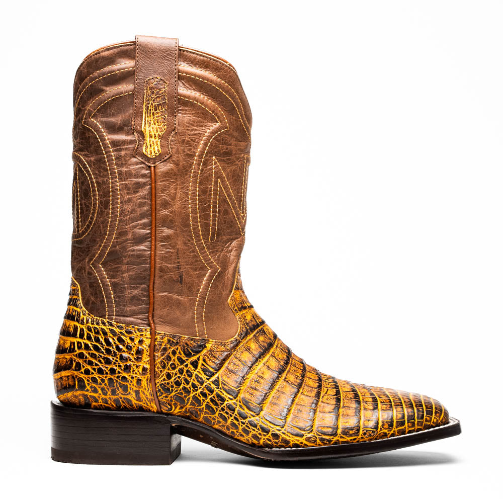 Marco Di Milano Tucson Caiman Crocodile Square Toe Cowboy Boot Mustard / Brown