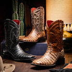 Marco Di Milano Tucson Caiman Crocodile Square Toe Cowboy Boot Black