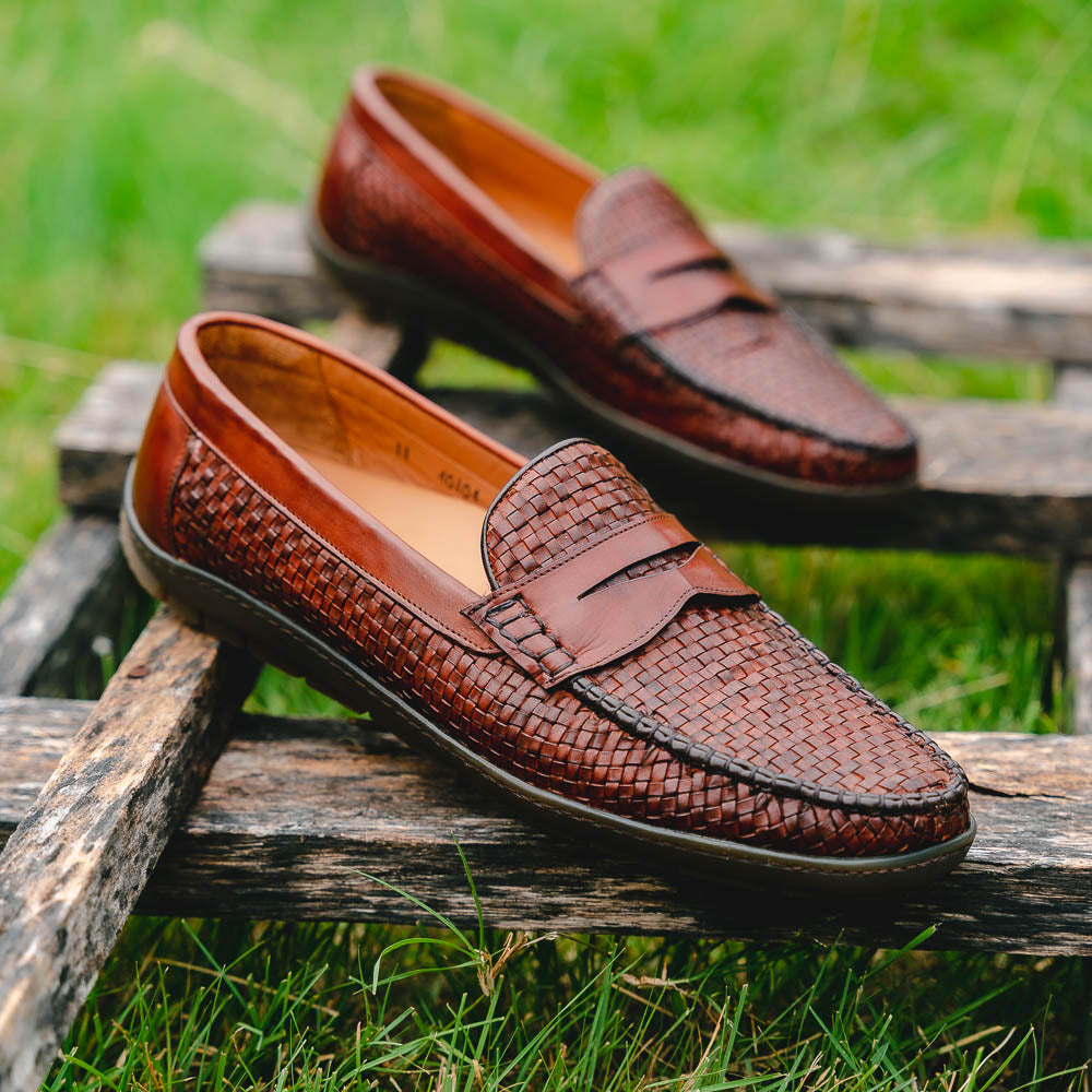 アライヴン Alan Payne Tulsa Woven Loafers Cognac | MensDesignerShoe.com
