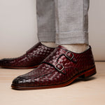 Vinci Leather The Turan Woven Double Monk Strap Dress Shoe Burgundy