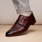 Vinci Leather The Turan Woven Double Monk Strap Dress Shoe Burgundy