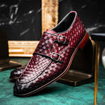 Vinci Leather The Turan Woven Double Monk Strap Dress Shoe Burgundy