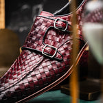 Vinci Leather The Turan Woven Double Monk Strap Dress Shoe Burgundy