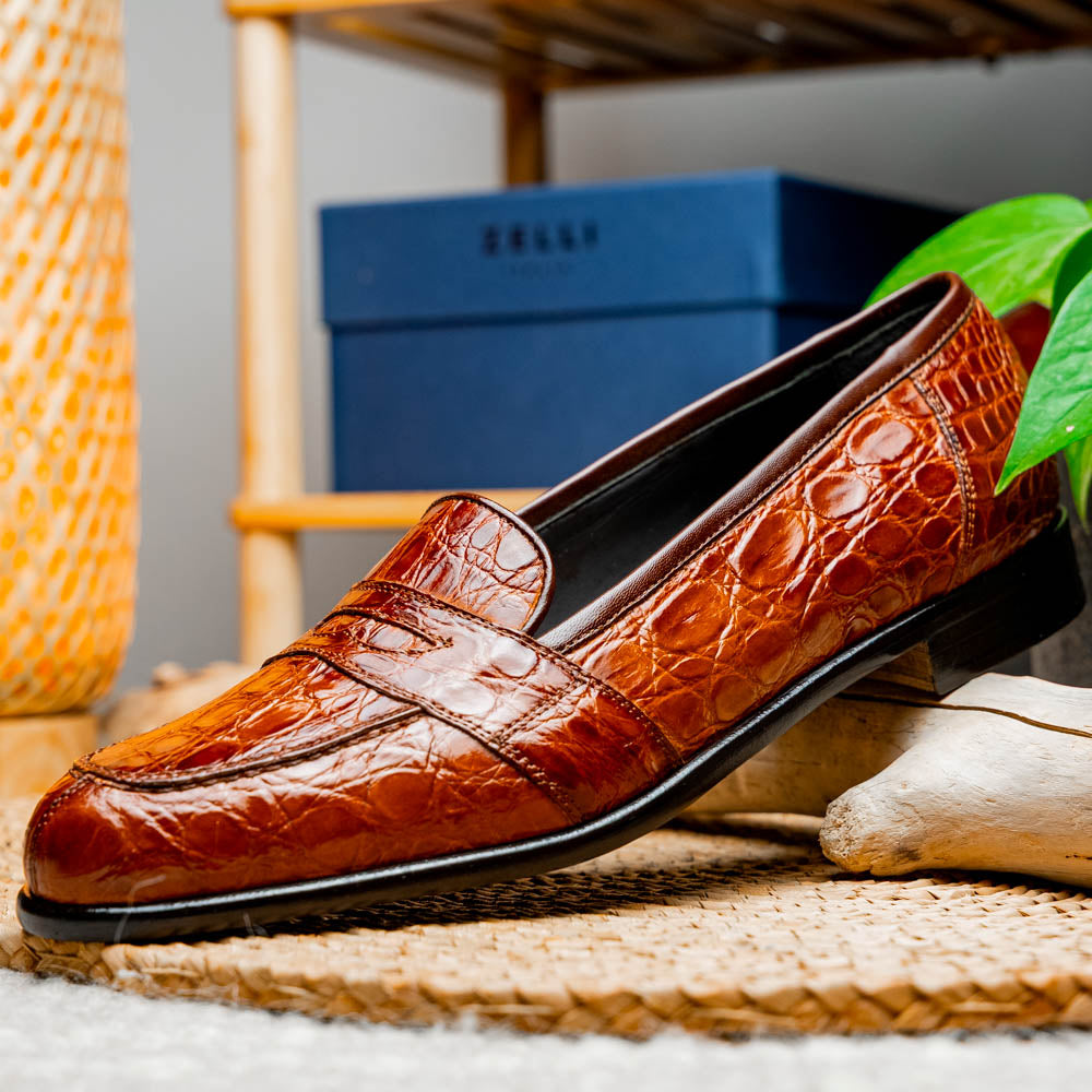 トキシコロジー Zelli Tuscany Crocodile Slip-On Cognac | MensDesignerShoe.com