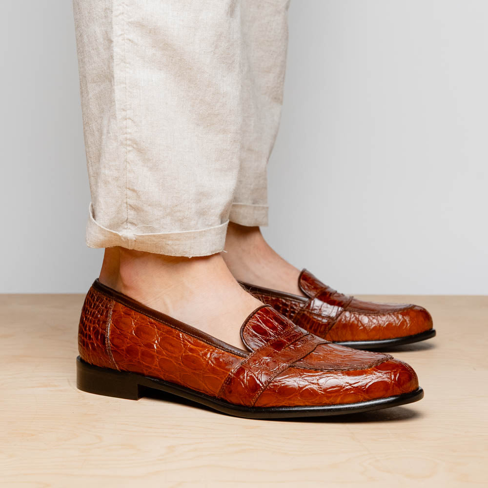 Zelli Tuscany Crocodile Slip-On Cognac | MensDesignerShoe.com