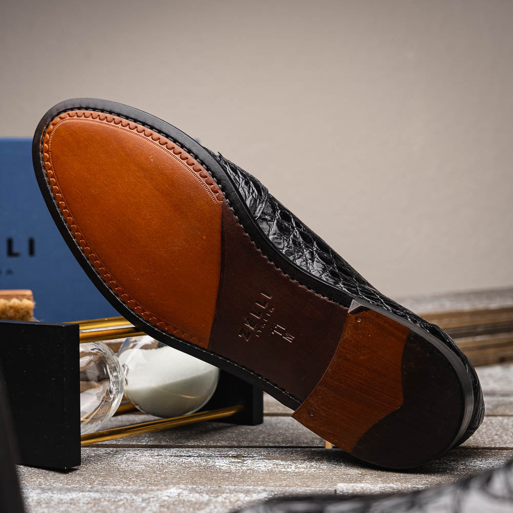 Zelli Tuscany Crocodile Slip-On Black (11-119-BLK)