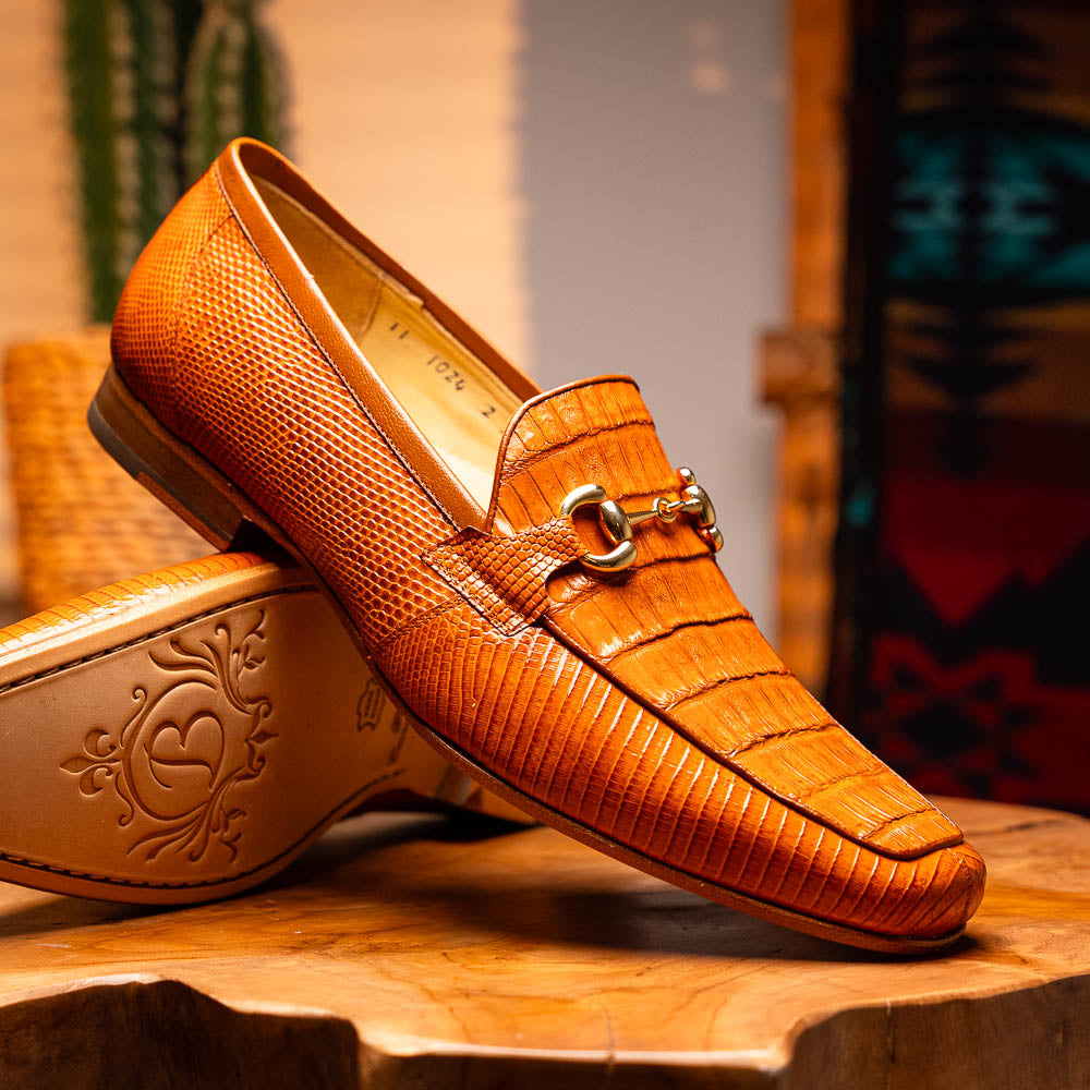 Belvedere Udine Genuine Caiman / Lizard Loafers Antique Brandy