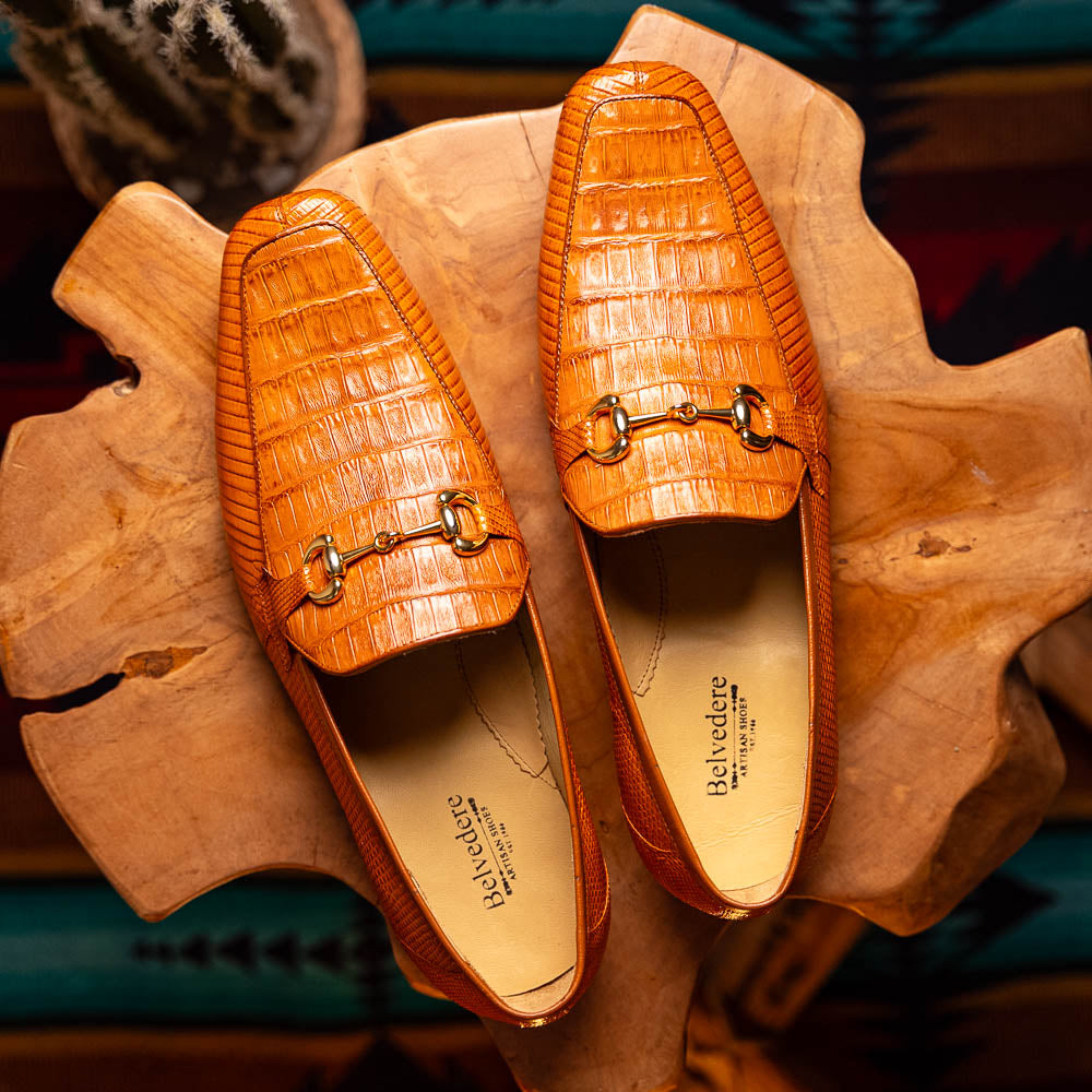 Belvedere Udine Genuine Caiman / Lizard Loafers Antique Brandy