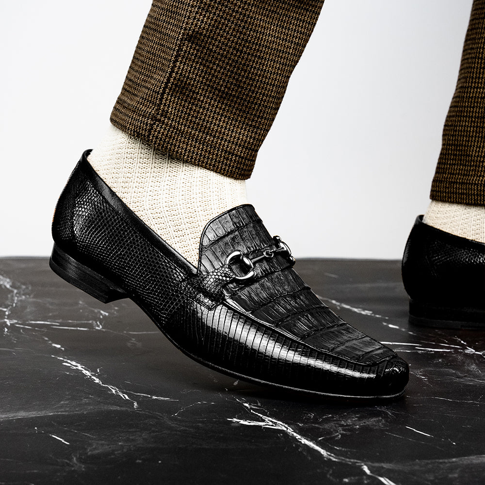 Belvedere Udine Genuine Caiman / Lizard Loafers Black