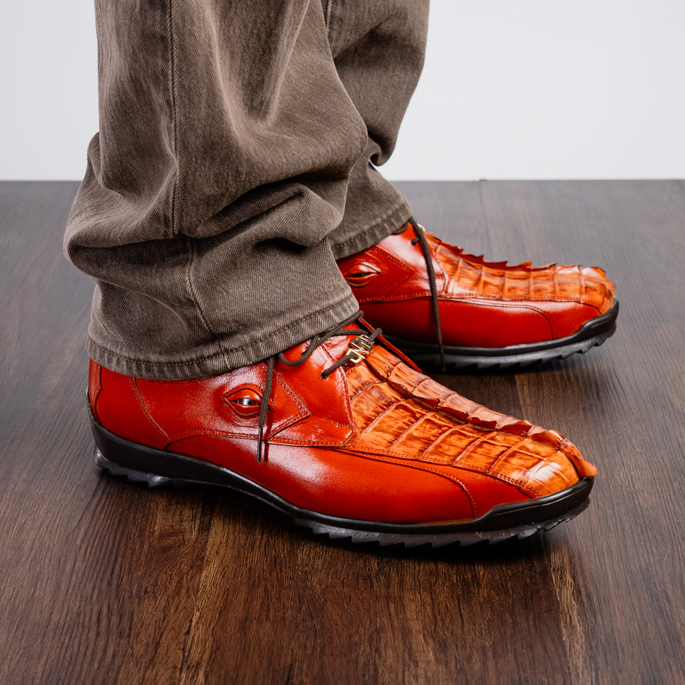 Marco Di Milano Udine Caiman Crocodile & Calfskin Sneaker Cognac
