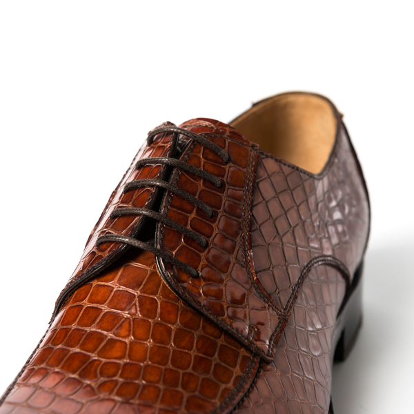 Ugo Vasare Carlton Crocodile Embossed Dress Shoes Brown