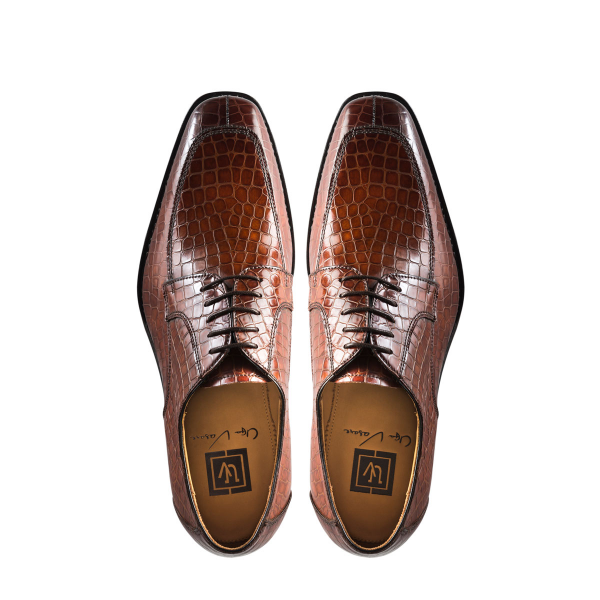 Ugo Vasare Carlton Crocodile Embossed Dress Shoes Brown