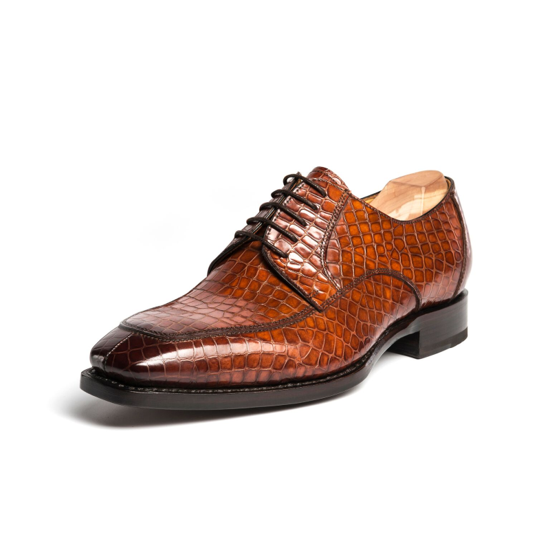 Ugo Vasare Carlton Crocodile Embossed Dress Shoes Brown