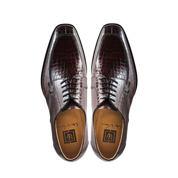 Ugo Vasare Carlton Crocodile Embossed Dress Shoes Wine
