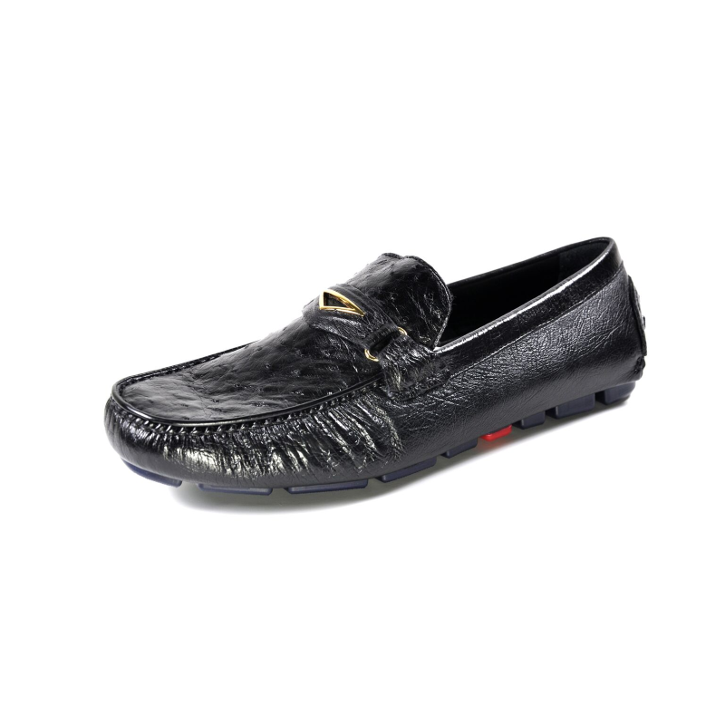 Ugo Vasare Drake Ostrich Driving Loafers Black