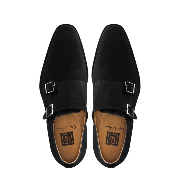 Ugo Vasare Neo Suede Double Monk Strap Shoes Black