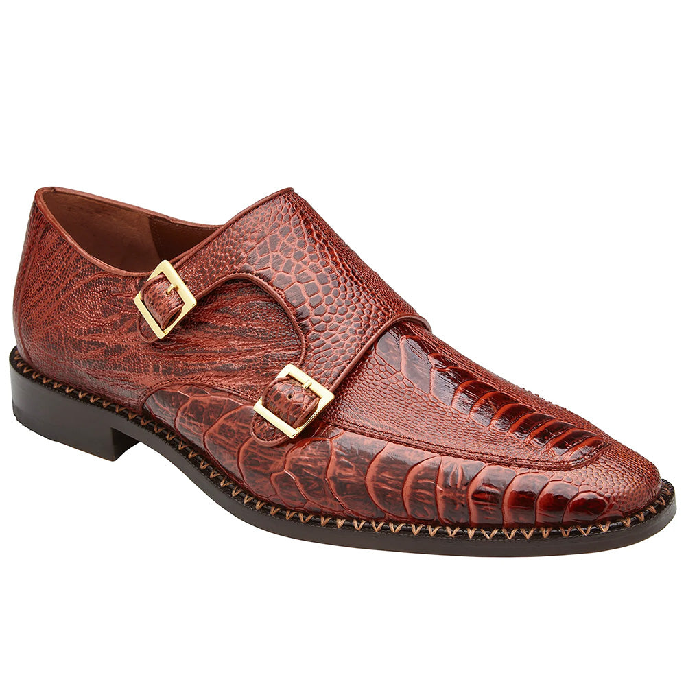 Belvedere Valiente Ostrich Monk Strap Shoes Antique Rust (2442)