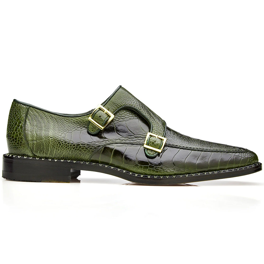 Belvedere Valiente Ostrich Monk Strap Shoes Antique Forest