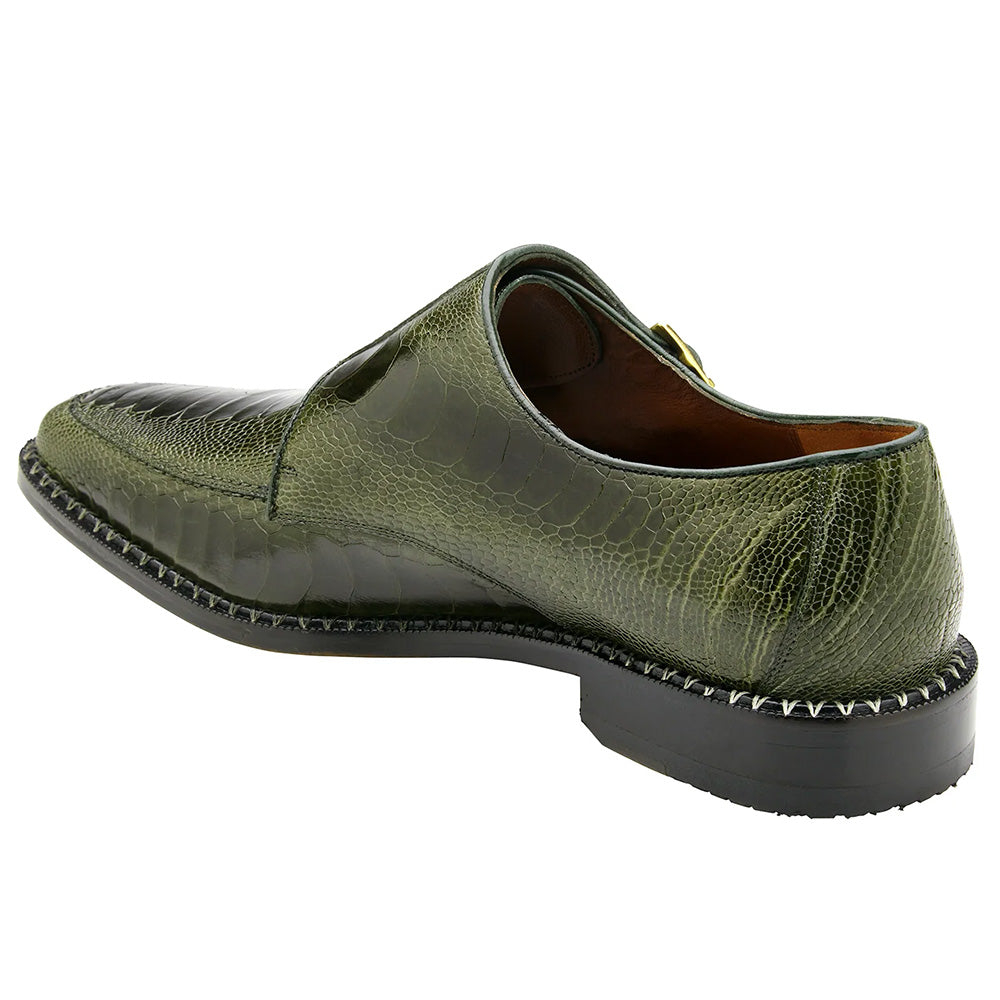 Belvedere Valiente Ostrich Monk Strap Shoes Antique Forest (2442)