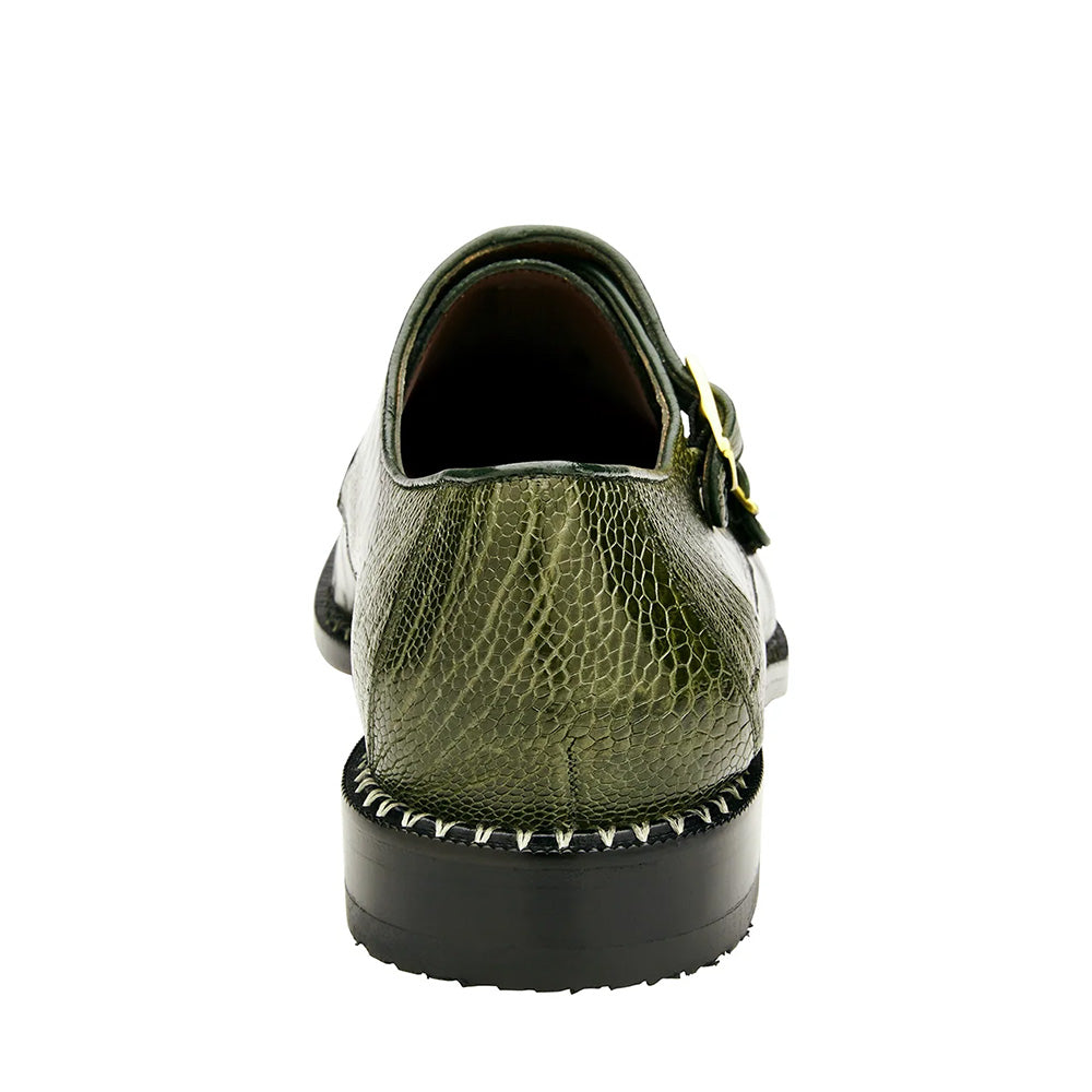 Belvedere Valiente Ostrich Monk Strap Shoes Antique Forest (2442)