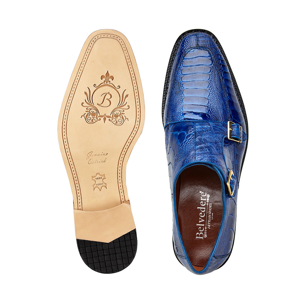 Belvedere Valiente Ostrich Monk Strap Shoes Antique Ocean (2442)