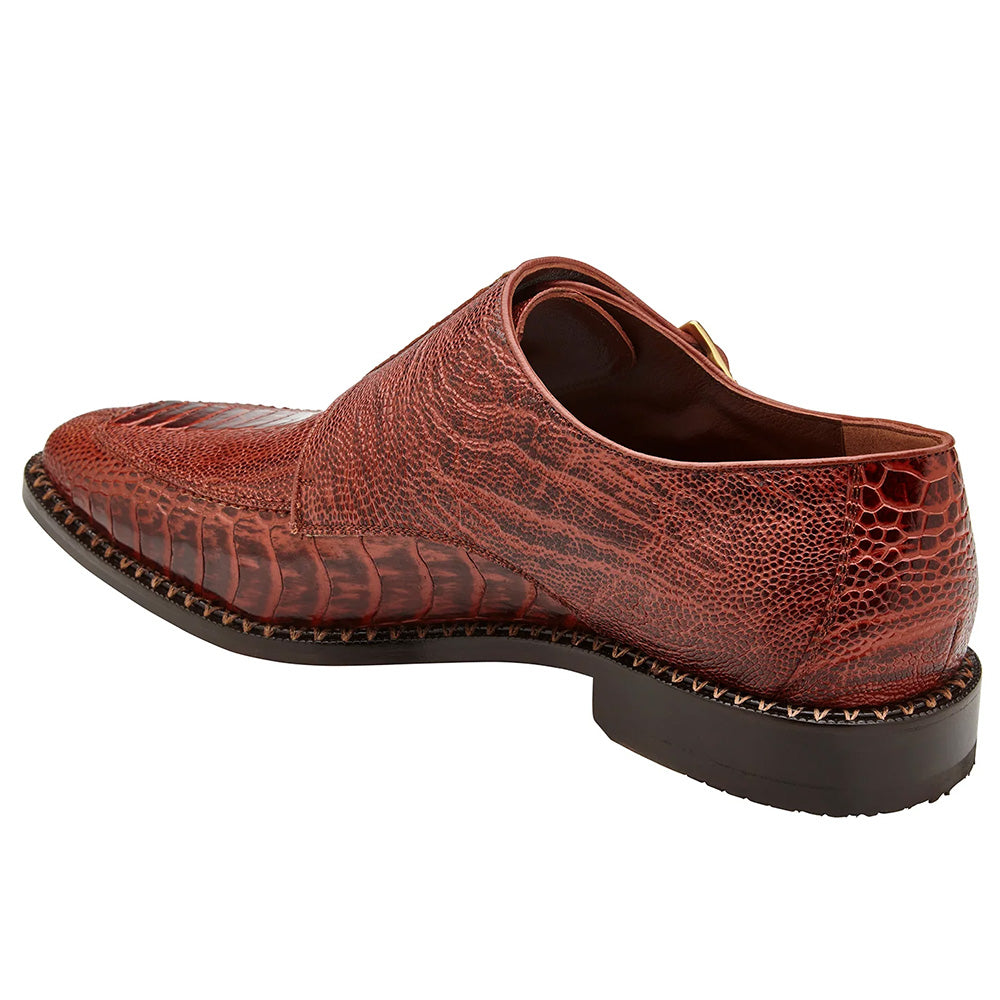 Belvedere Valiente Ostrich Monk Strap Shoes Antique Rust (2442)