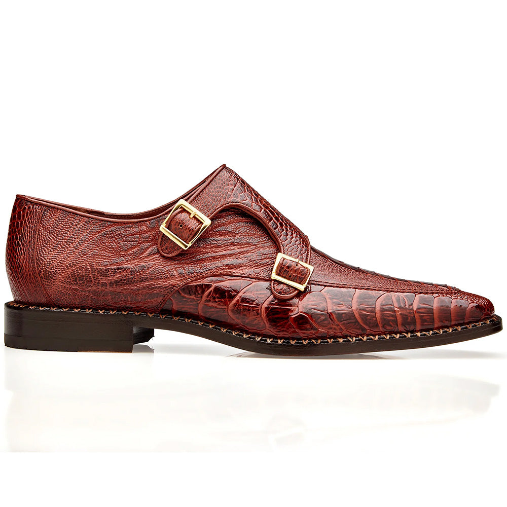 Belvedere Valiente Ostrich Monk Strap Shoes Antique Rust