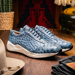 Marco Di Milano Varenna Ostrich Quill Sneakers Blue Jean