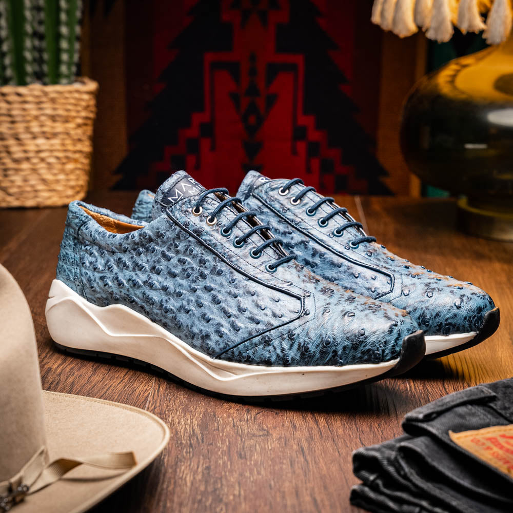 Marco Di Milano Varenna Ostrich Quill Sneakers Blue Jean