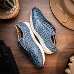 Marco Di Milano Varenna Ostrich Quill Sneakers Blue Jean