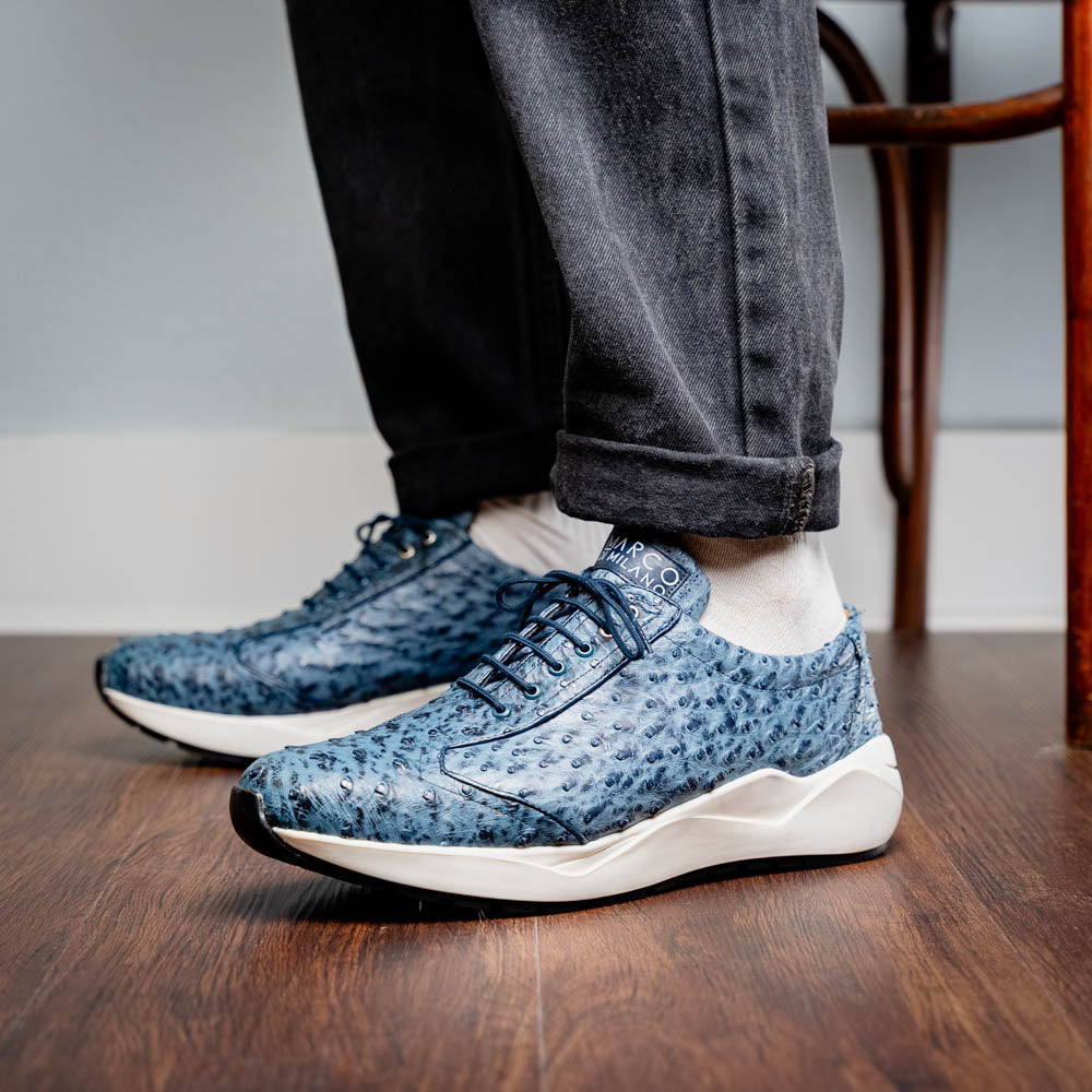 Marco Di Milano Varenna Ostrich Quill Sneakers Blue Jean