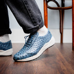 Marco Di Milano Varenna Ostrich Quill Sneakers Blue Jean